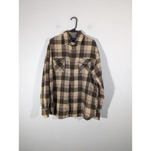 Sears Top Men XL Vintage Brown Plaid Long Sleeve Retro Button Down Casual Shirt